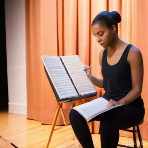 Home 16 뮤지컬 배우의 언더스터디 준비 과정 - **Backstage Dedication:** A young, diverse adult female understudy in her late 20s, wearing simple b...