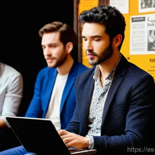 Home 15 뮤지컬 배우의 국제 협업 사례 - **Prompt 1: "Global Audition Harmony"**
A young, aspiring musical theater actor, a person of His...