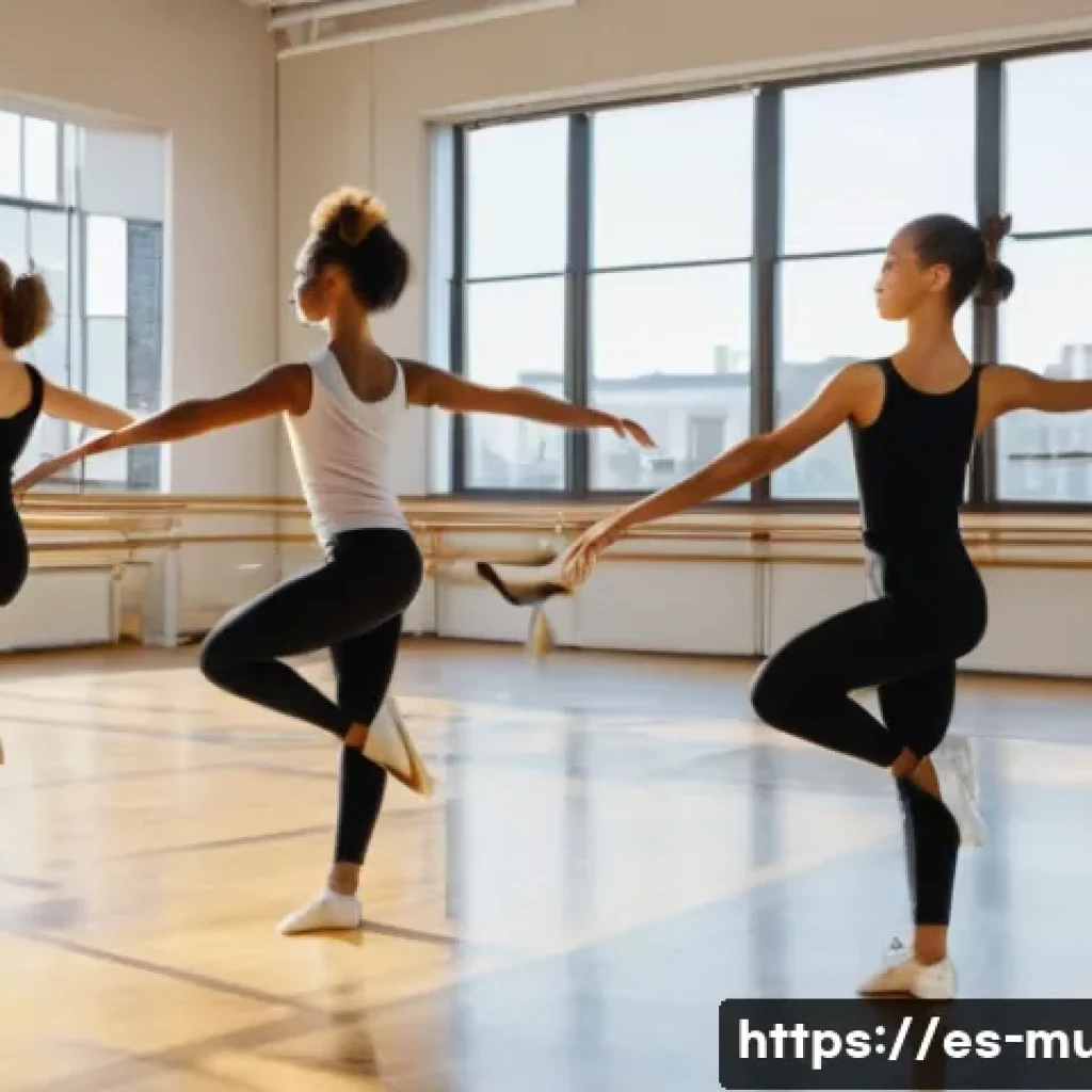 뮤지컬 배우 안무 연습 루틴 - A diverse group of young adult musical theater dancers warming up in a spacious, sunlit studio with ...