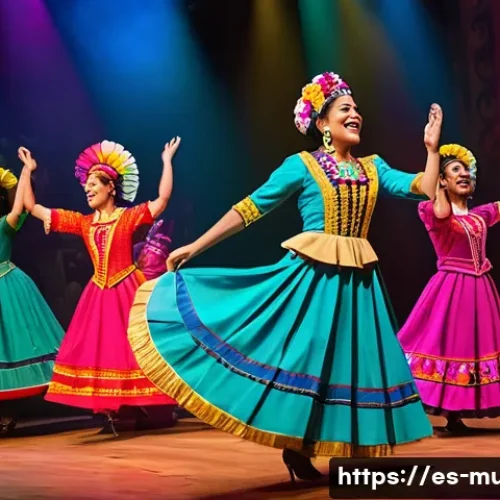 뮤지컬 배우의 국내외 공연 비교 - A vibrant Latin American musical theater scene featuring actors on stage wearing colorful traditiona...