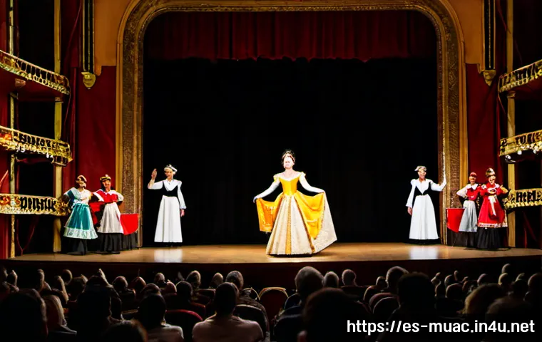 뮤지컬 배우가 이끌어낸 작품 인기 요인 - Photorealistic theater backstage scene in a historic Madrid-style playhouse, a charismatic musical t...